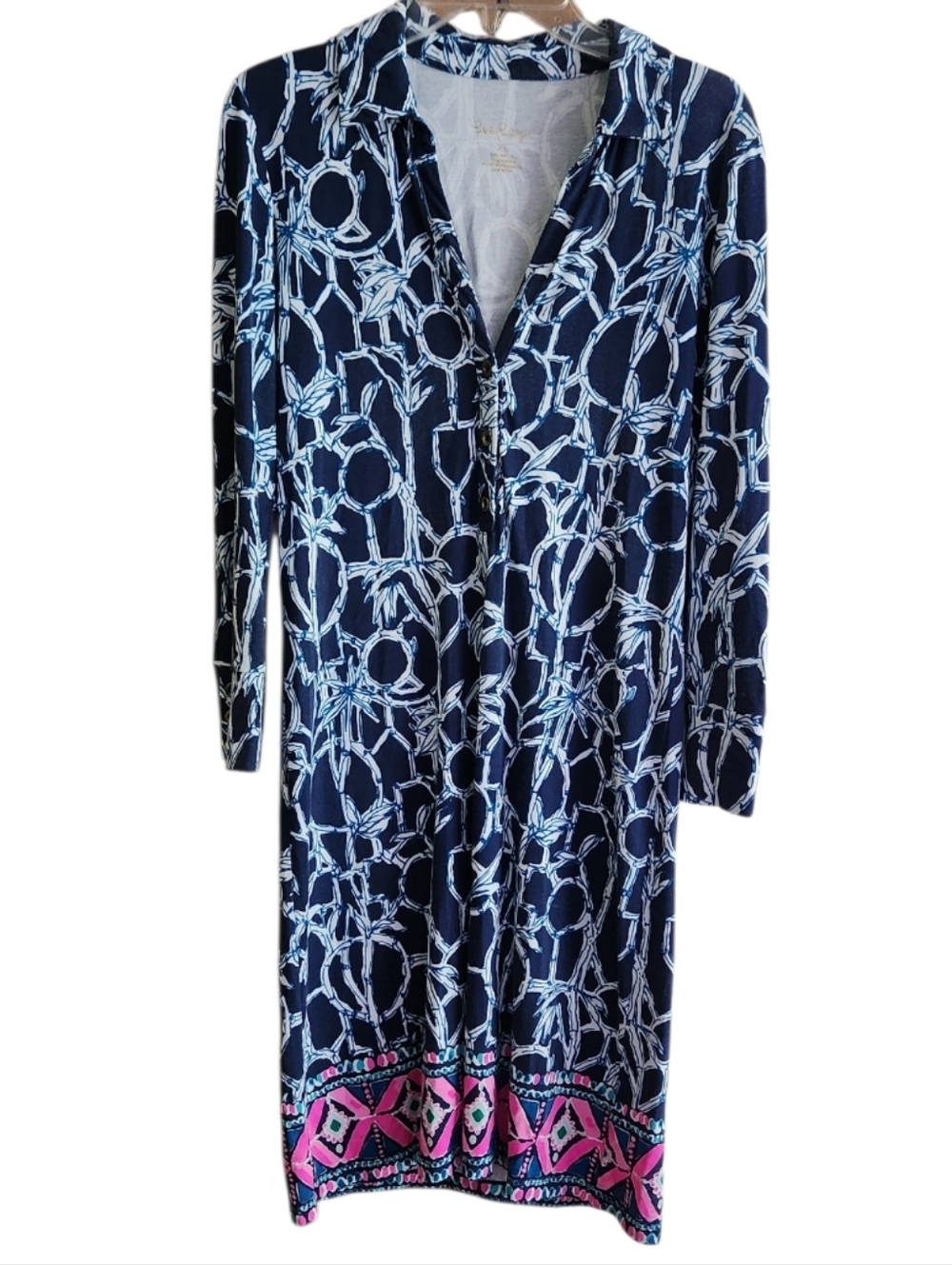 Lilly Pulitzer Hollee Dress High Tide Navy Lucky Bamboo Print